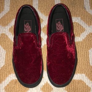 NWOT RED VELVET SLIP ON VANS